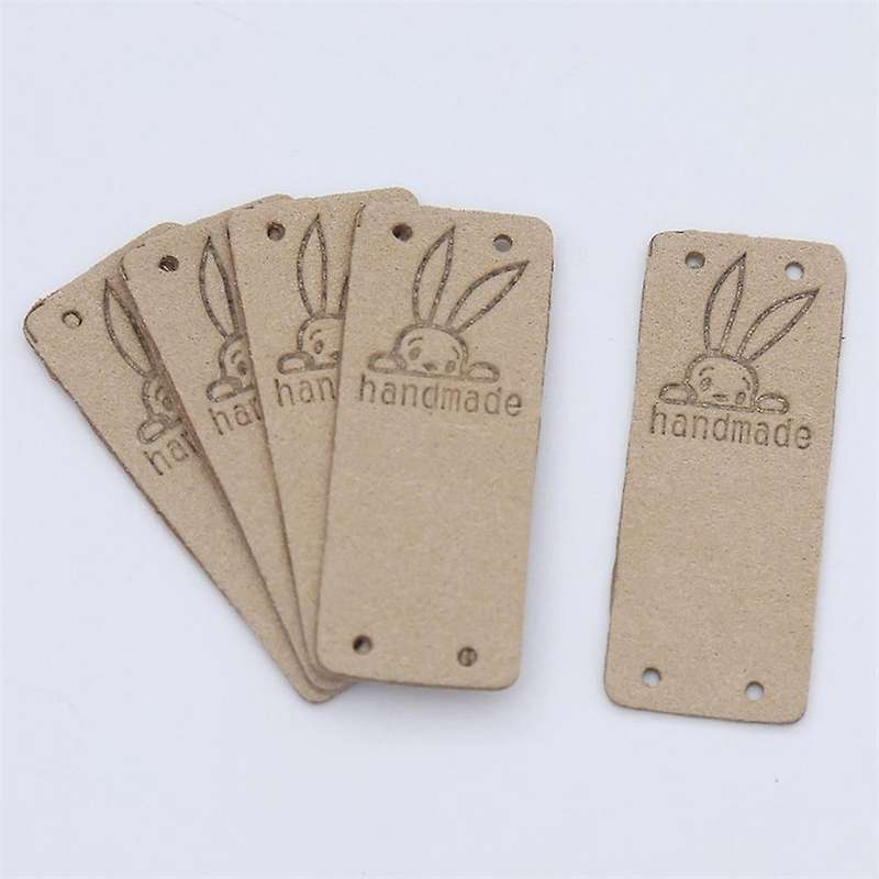 50pcs Pu Leather Label Clothing Hand Made Embossed Tag for Jeans Bags