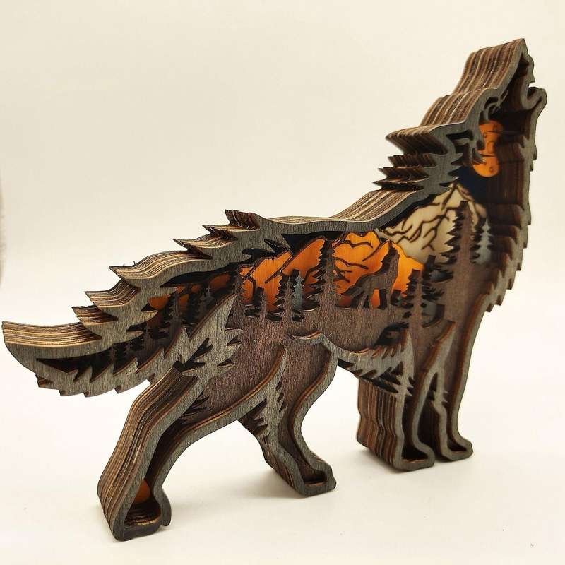 Wooden Wolf Totem Creative Hollow Out Animals Household Office
