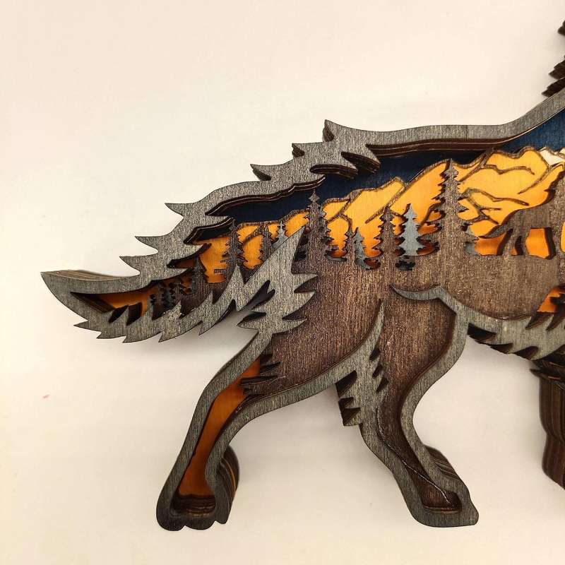 Wooden Wolf Totem Creative Hollow Out Animals Household Office