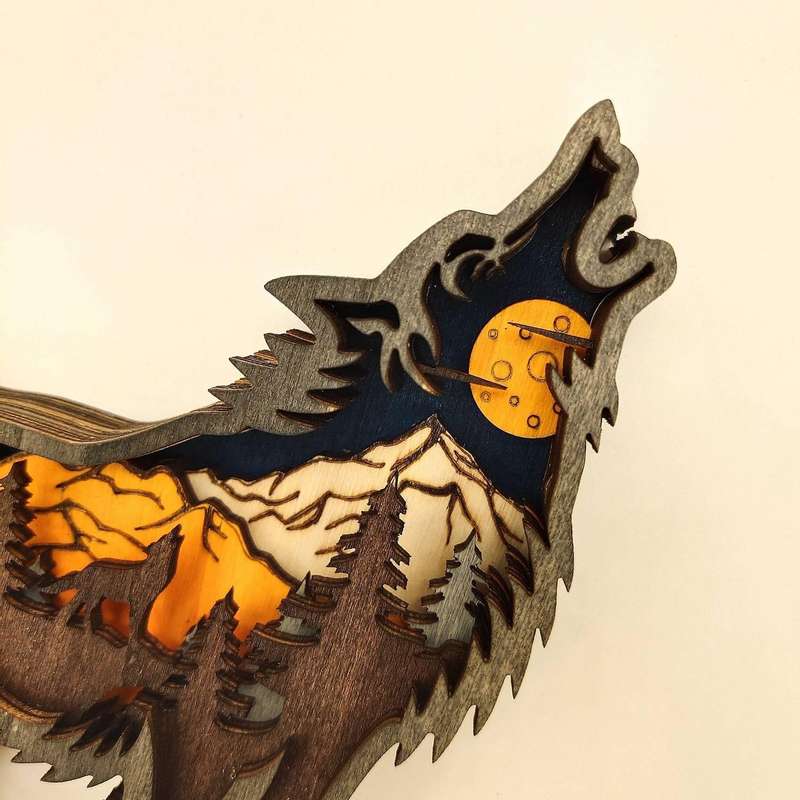 Wooden Wolf Totem Creative Hollow Out Animals Household Office