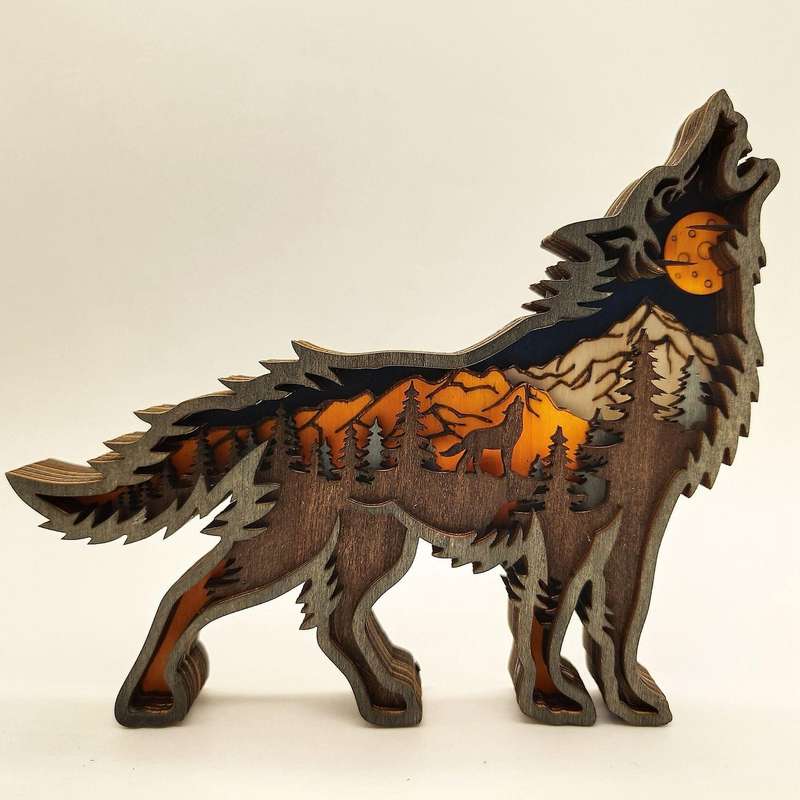 Wooden Wolf Totem Creative Hollow Out Animals Household Office