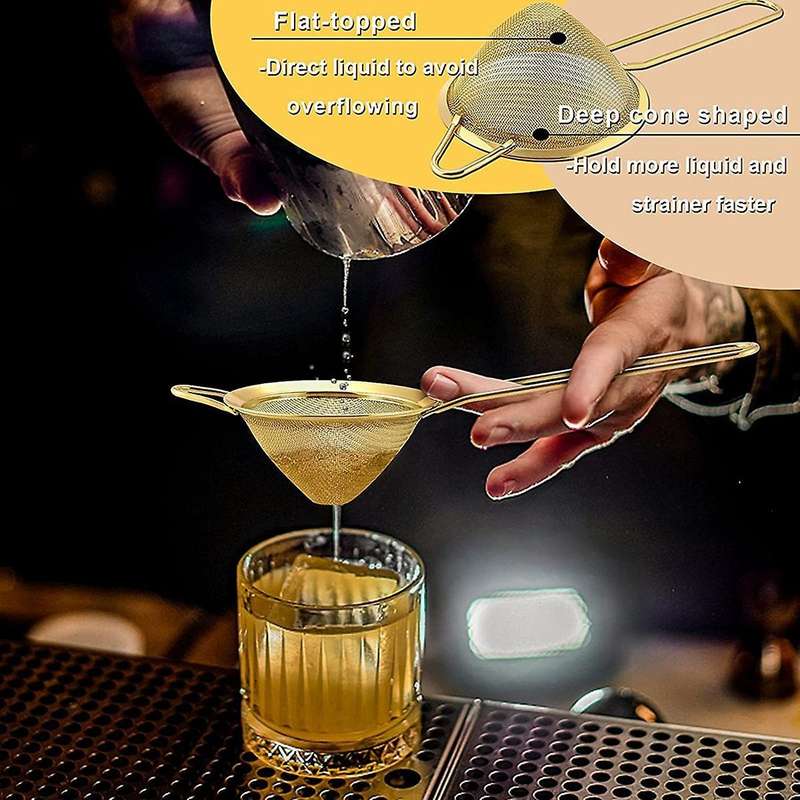 2-piece Stainless Steel Tea Strainer Small Cone-shaped Gold