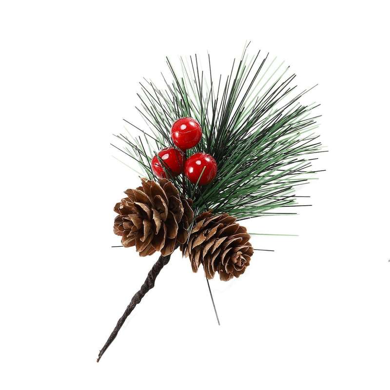 12 Pcs Artificial Pine Picks Mini Christmas Red Berries Decorations