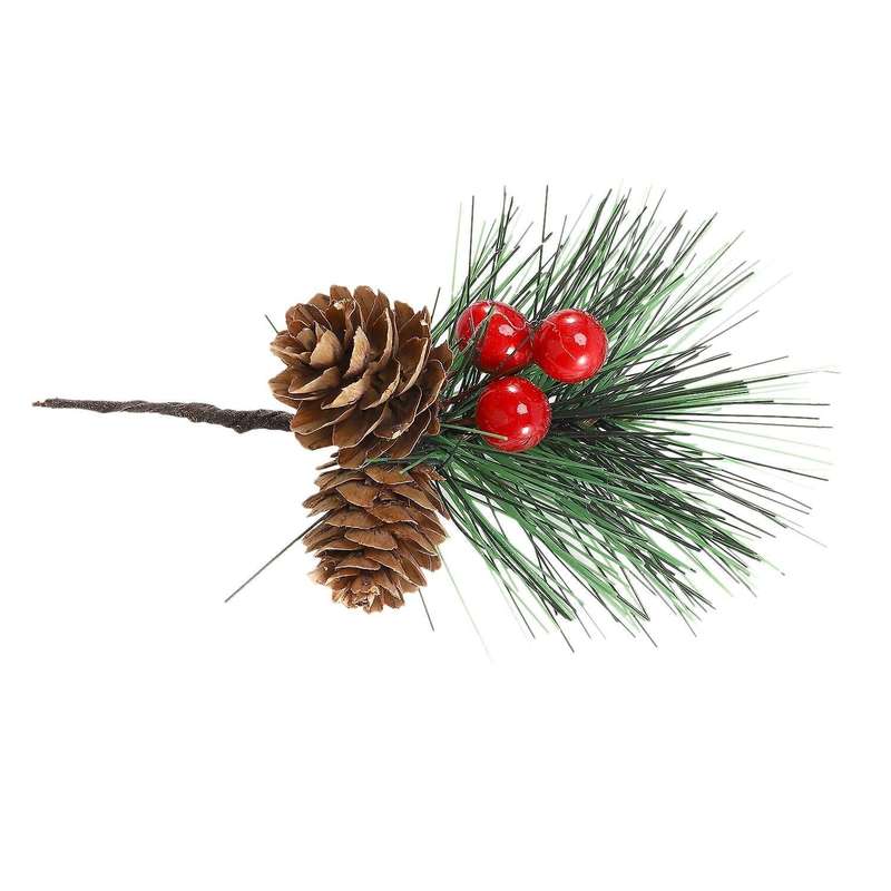 12 Pcs Artificial Pine Picks Mini Christmas Red Berries Decorations