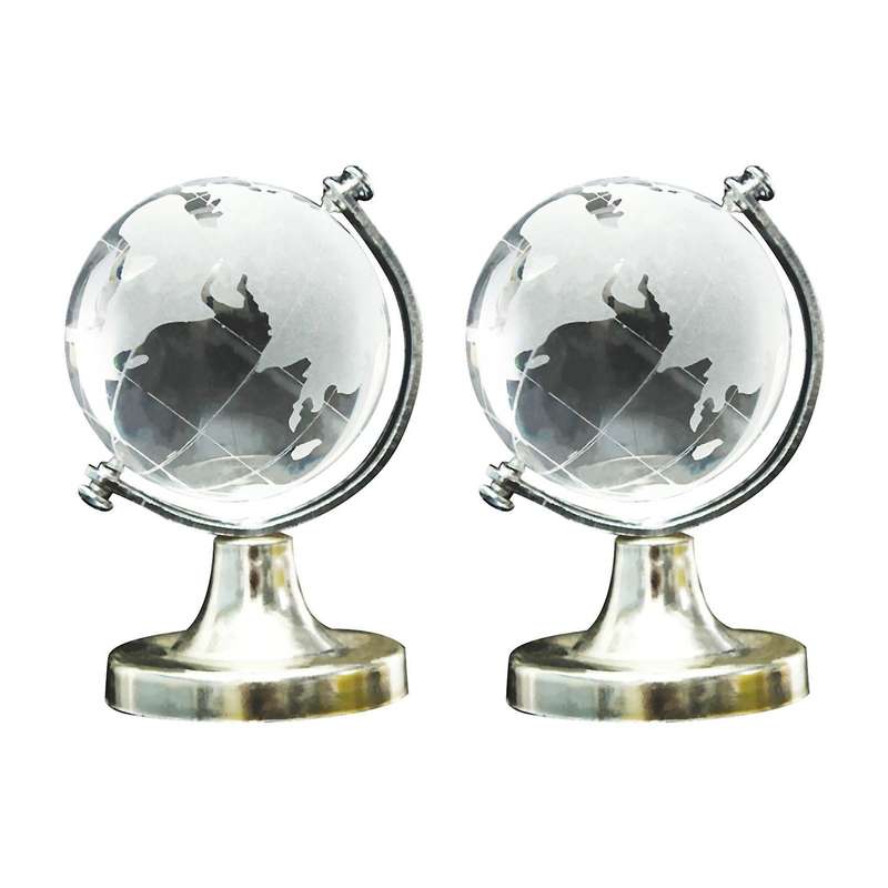 Crystal Glass Frosted World Globe Stand Paperweight Home Decorate