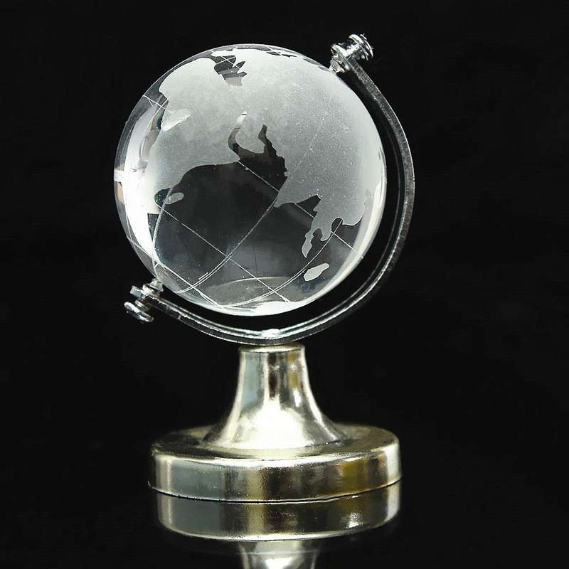 Crystal Glass Frosted World Globe Stand Paperweight Home Decorate