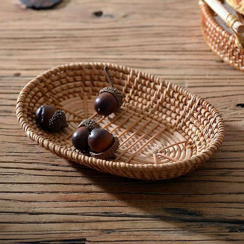 Woven Storage Basket Rattan Bread Basket for Home Desk Snack Sundries