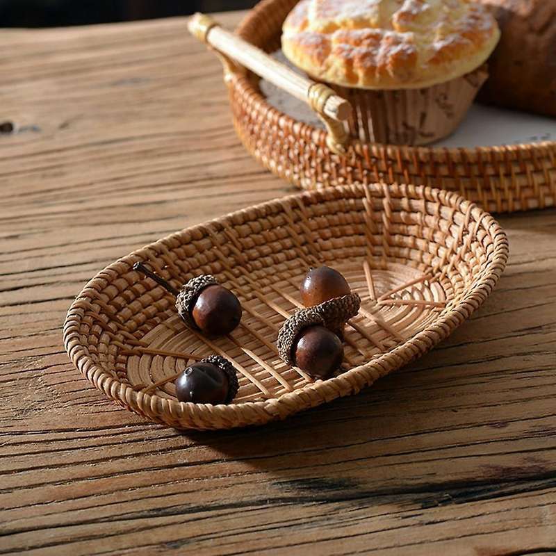 Woven Storage Basket Rattan Bread Basket for Home Desk Snack Sundries