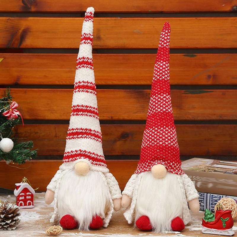 Christmas Led Light Striped Cap Faceless Doll Little Figurine B