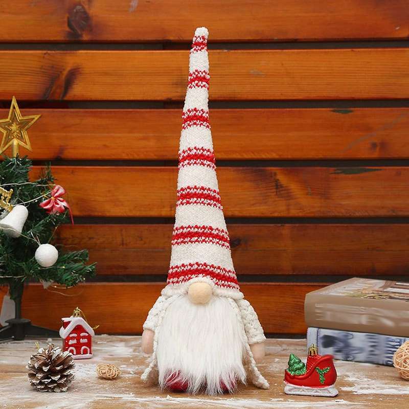Christmas Led Light Striped Cap Faceless Doll Little Figurine B