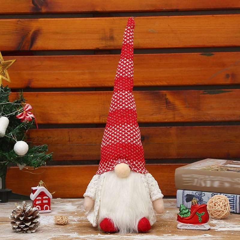 Christmas Led Light Striped Cap Faceless Doll Little Figurine B