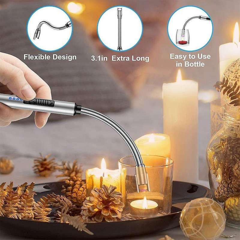 Candle Lighter, Usb Rechargeable Electric Plasma Arc Lighter (silver)