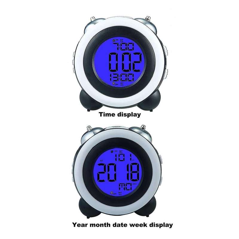4 Inch Twin Bell Alarm Loud Led Digital Alarm Clock Time Date Black