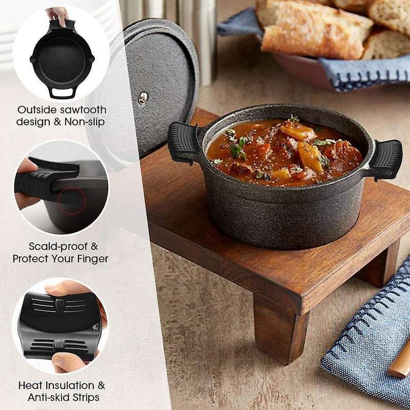Silicone Pan Handle Cover Ear Clip Cast Iron Handle Holder,black,2pcs