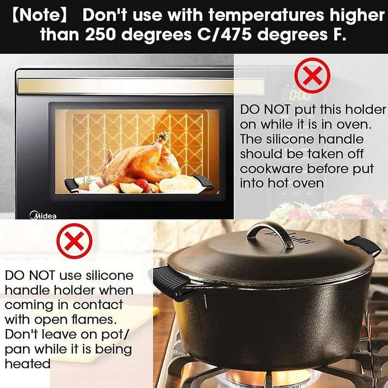 Silicone Pan Handle Cover Ear Clip Cast Iron Handle Holder,black,2pcs