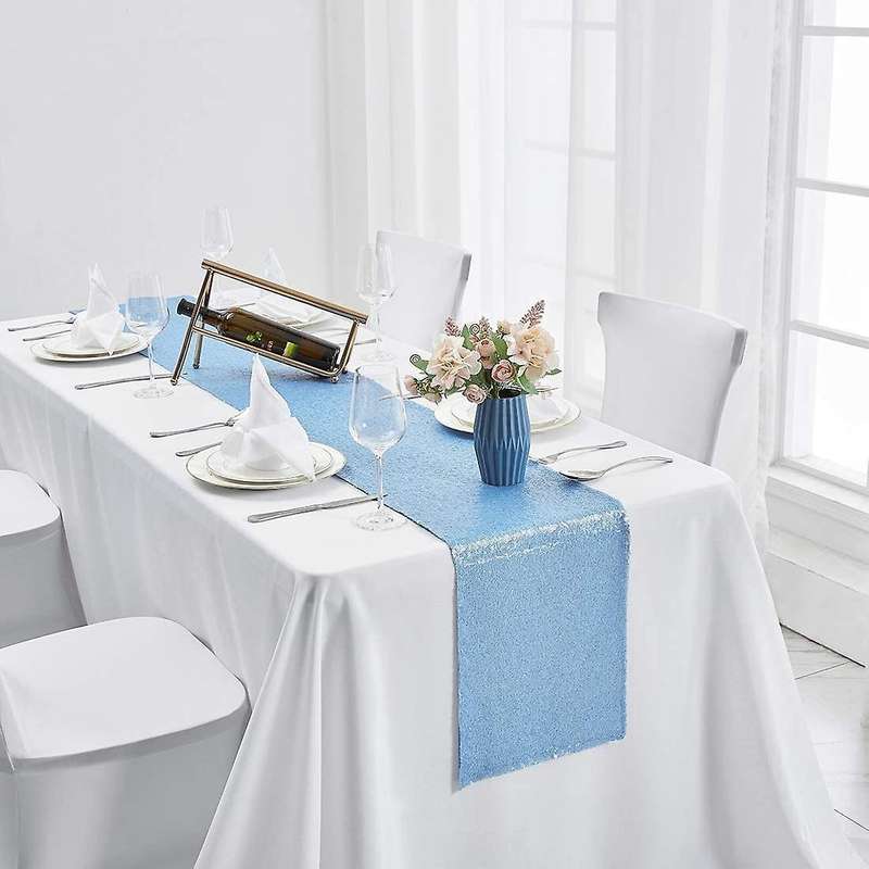 12 X108inch Sky Blue Sequin Table Runner, Tablecloth for Party Decor