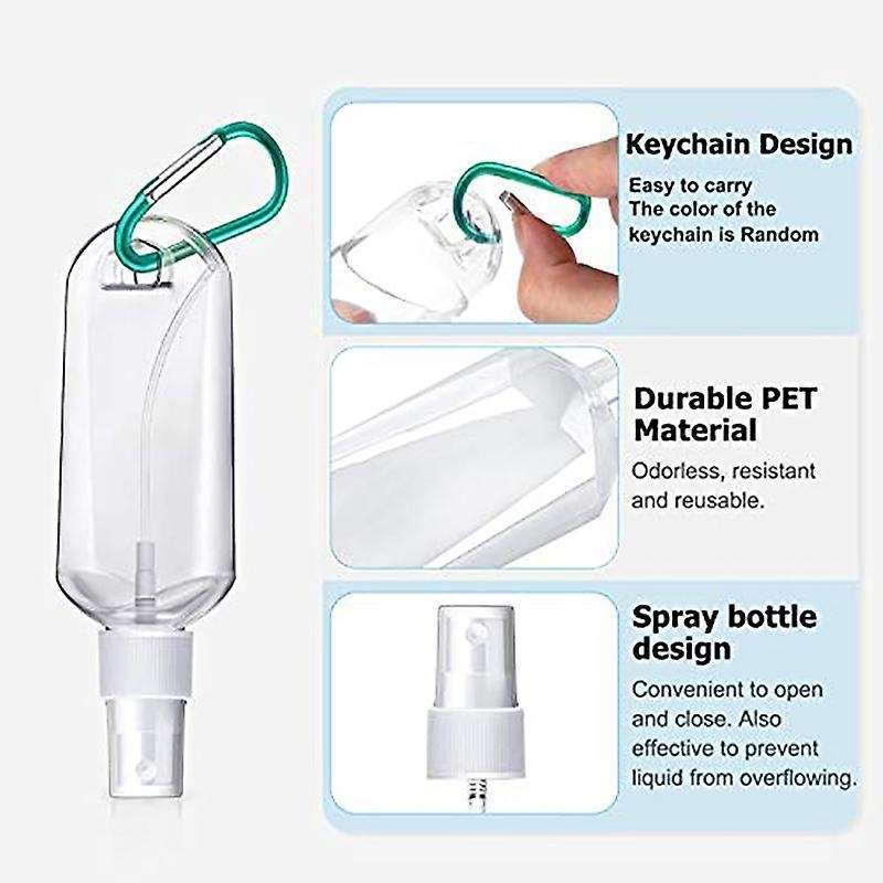 10pcs Spray Bottle Transparent Spray with Carabiner Keychain 60ml