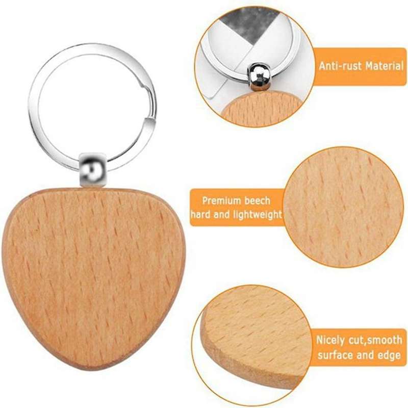 12pcs Blank Heart-shaped Wooden Key Chain Diy Wood Keychains Key Tags
