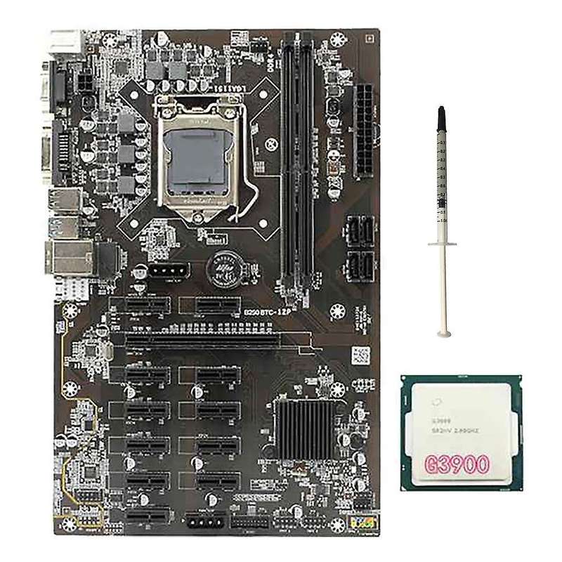 B250 Btc Mining Motherboard with G3900 Cpu+thermal Grease 12 Pci-e