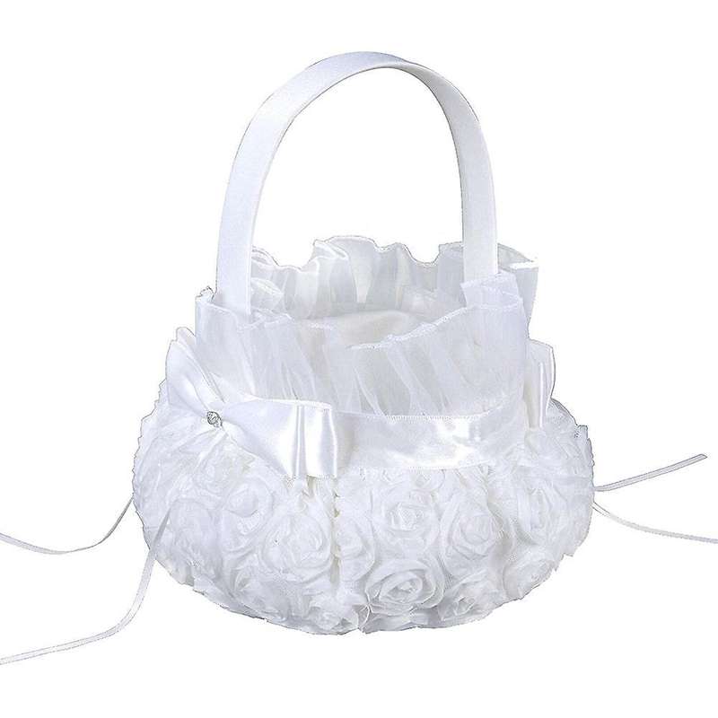 Silk Flower Girl Baskets for Wedding Flower Basket with Handle
