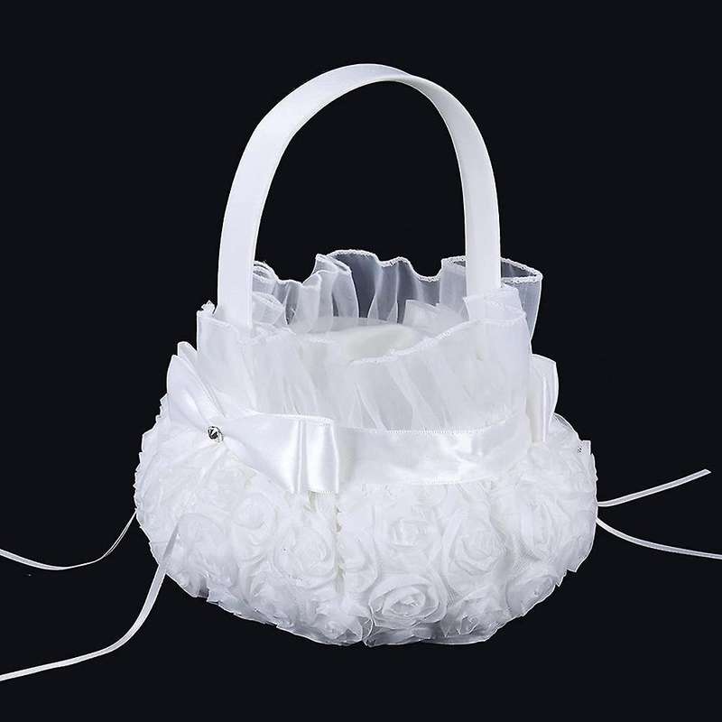 Silk Flower Girl Baskets for Wedding Flower Basket with Handle
