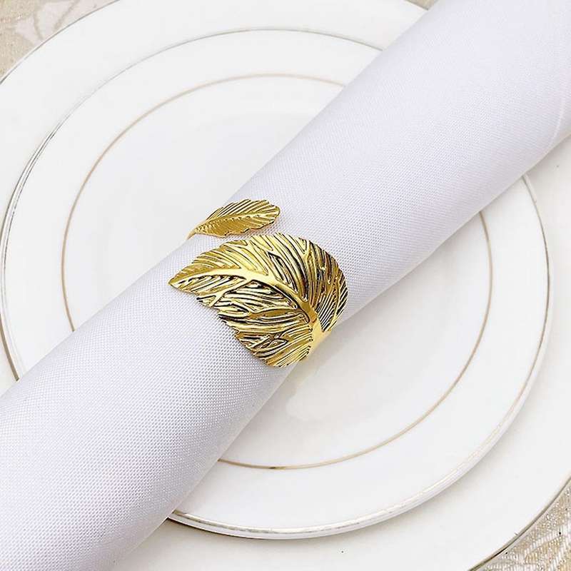 Napkin Rings Set Of 6, Metal Napkin Rings for Holiday Party Gold