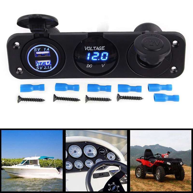 12v Dual Usb Charger Socket Car Boatled Voltmeter 3 Hole Panel Outlet