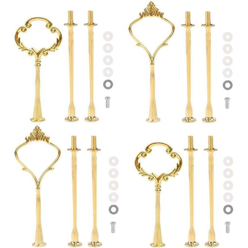 4 Set Of 3 Tier Cake Plate Stand Handle Hardware, 2 Styles , Gold