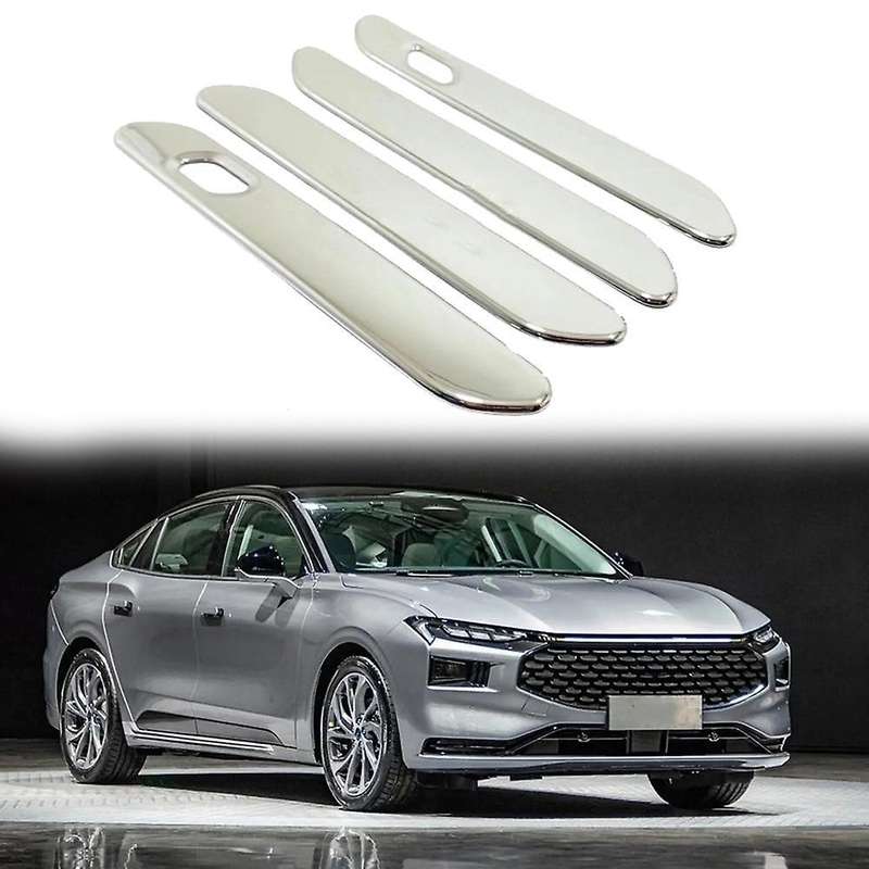 4pcs Car Outside Door Handle Bowl Trim Cover Bright Silver