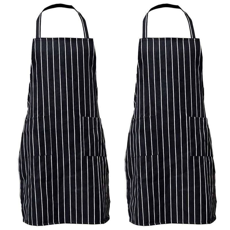 2 Pack Pockets Black Chef Apron for Women Men 30.3 Inch X 24 Inch