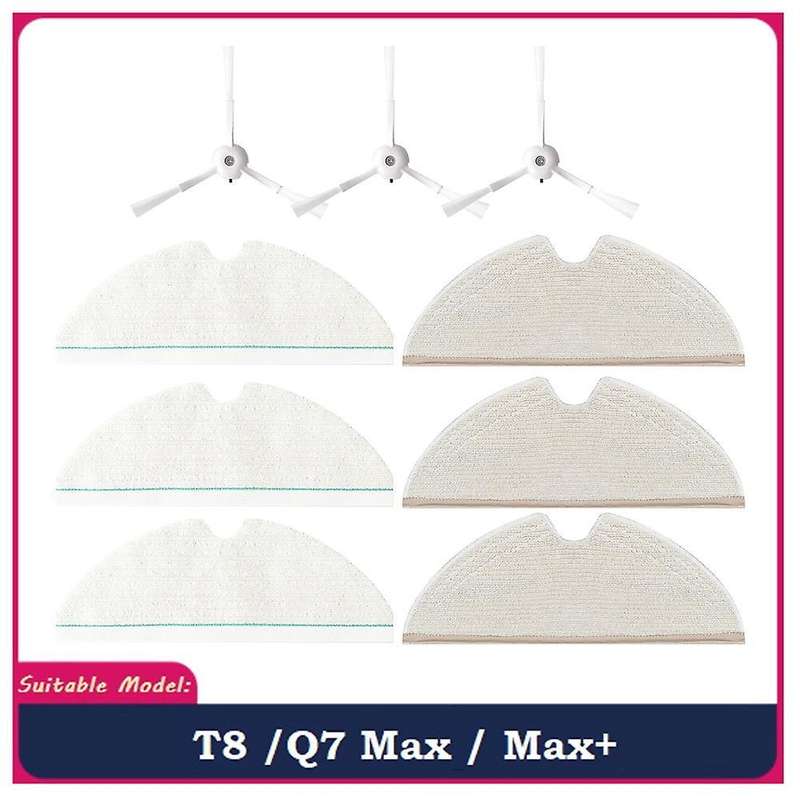 9pcs for Roborock T8/q7 Max/ Max+ Robot Washable Mop Cloth Side Brush