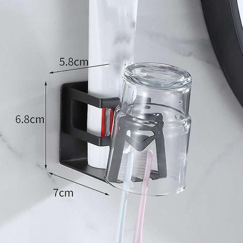 2pcs Toothbrush Holder Cup Holder Shelf Wall Mounted Stand (black)