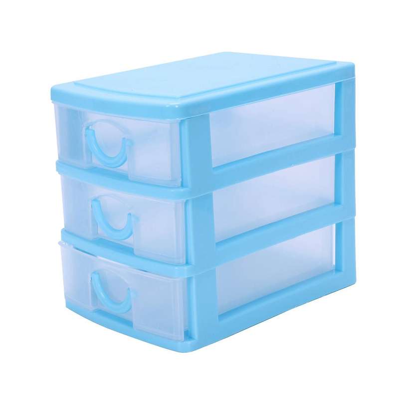 Mini Translucent Drawer Type Plastic Storage Box(blue 3 Layers)