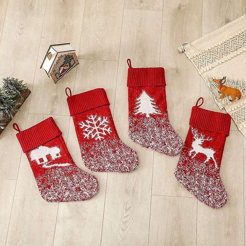 Thick Knitting Christmas Socks Gift Bag Santa Snowman Deer Socks A