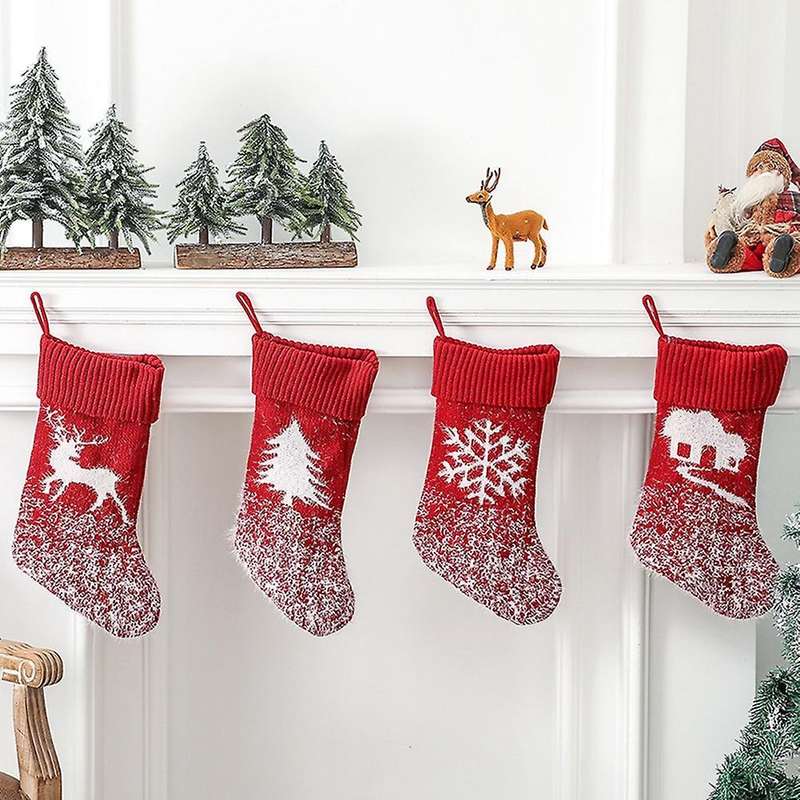 Thick Knitting Christmas Socks Gift Bag Santa Snowman Deer Socks A