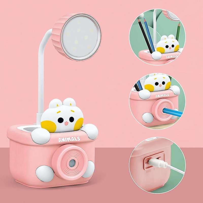 Cute Desk Lamp for Kids, with Pencil Cutting/pen Holder, (pink)