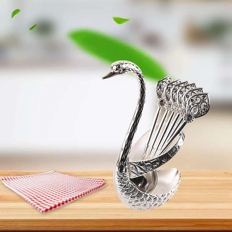 Creative Dinnerware Set Decorative Swan Base Holder with 6 Spoons B