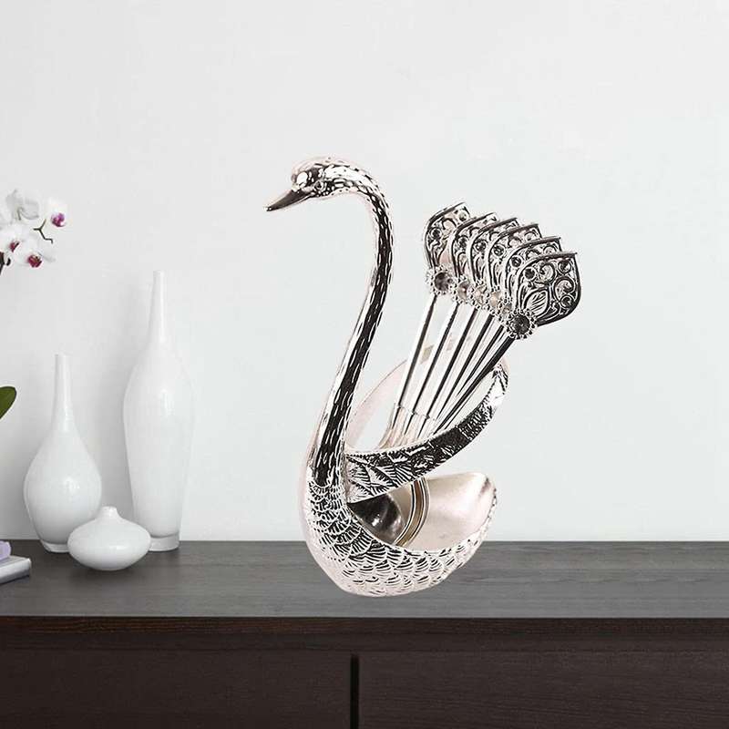 Creative Dinnerware Set Decorative Swan Base Holder with 6 Spoons B