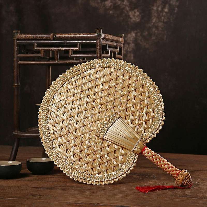 Hand-woven Woven Straw Hand Fan Hand-woven Decor Heart-shaped Fan