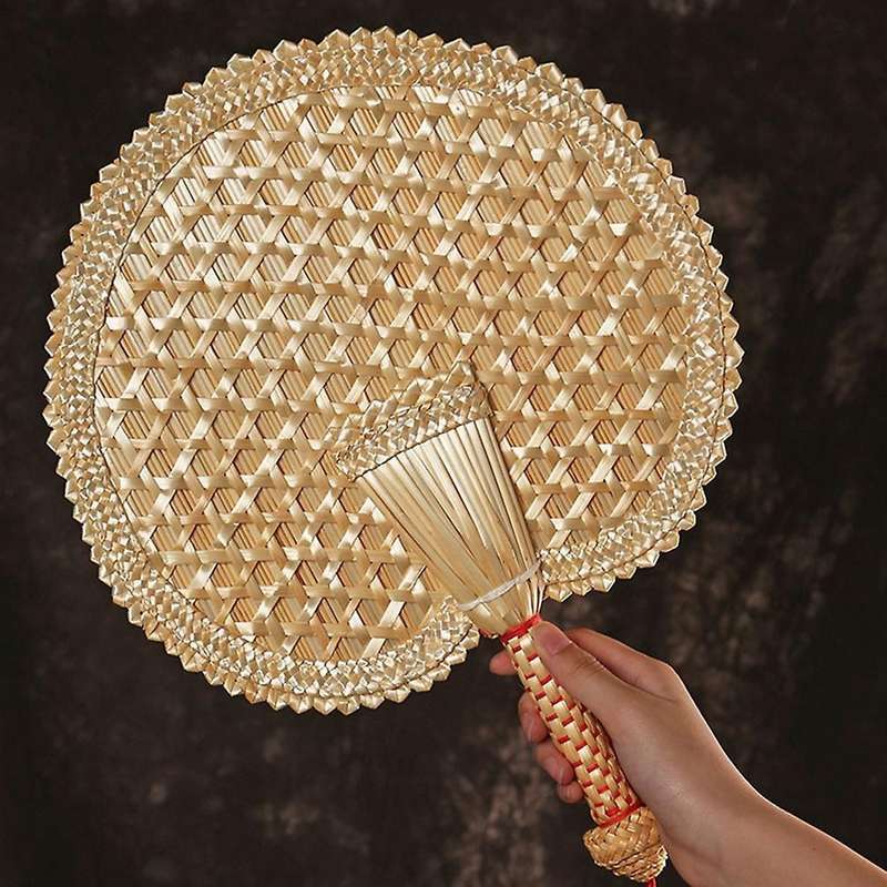 Hand-woven Woven Straw Hand Fan Hand-woven Decor Heart-shaped Fan