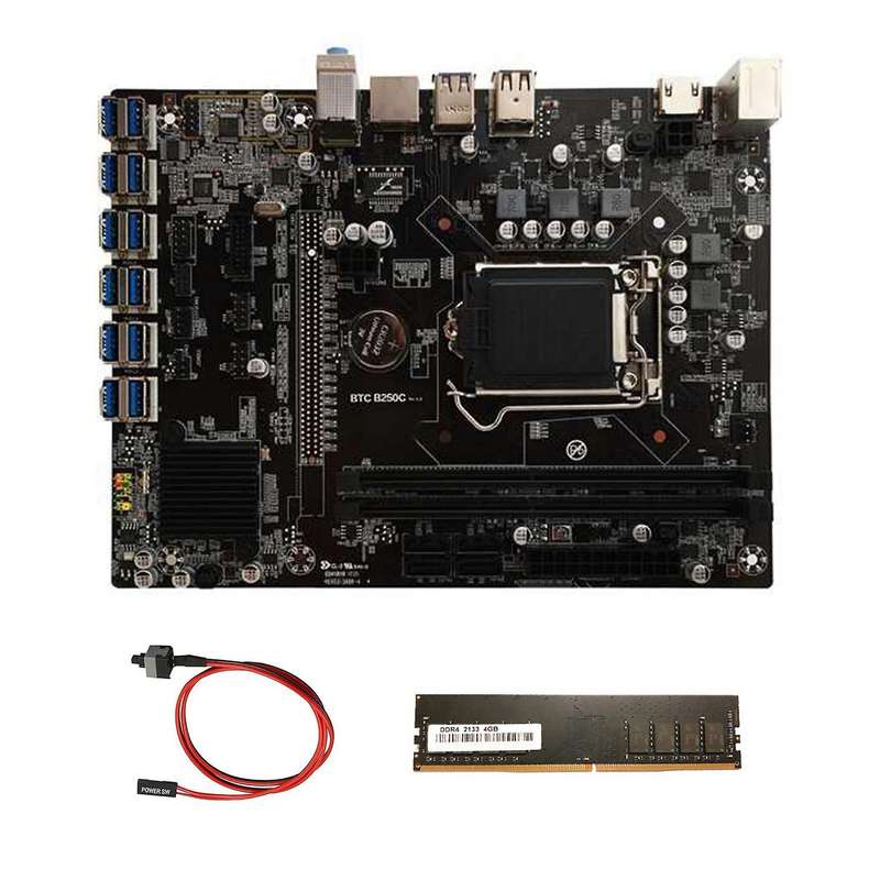 B250c Btc Mining Motherboard+ddr4 4g 2133mhz Ram+switch Cable