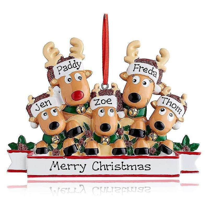 Personalized Deer Christmas Tree Ornament - Cute Deer (family Of 5)