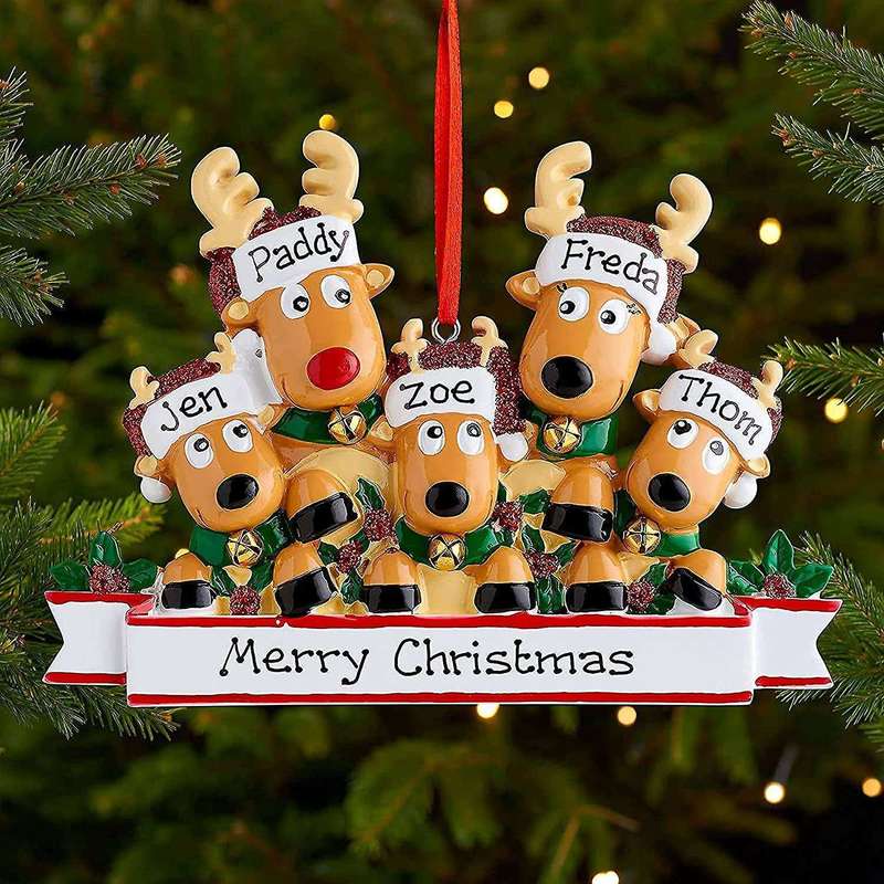 Personalized Deer Christmas Tree Ornament - Cute Deer (family Of 5)