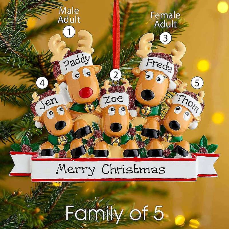 Personalized Deer Christmas Tree Ornament - Cute Deer (family Of 5)