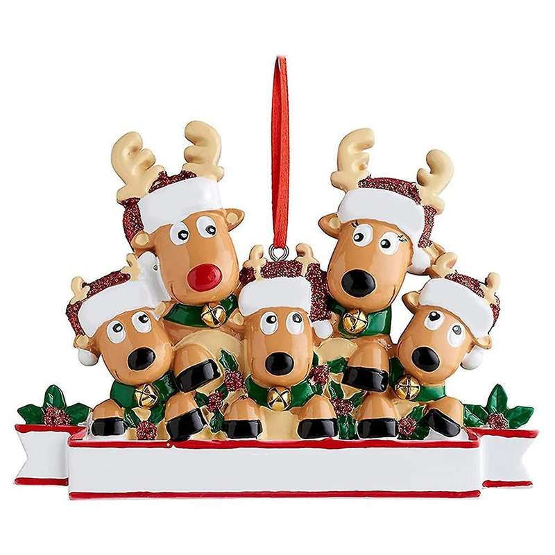 Personalized Deer Christmas Tree Ornament - Cute Deer (family Of 5)