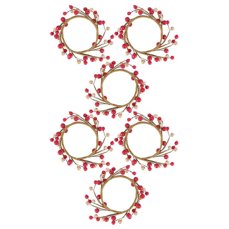 6pcs Candle Rings for Pillars,red and Gold, Wreaths for Christmas