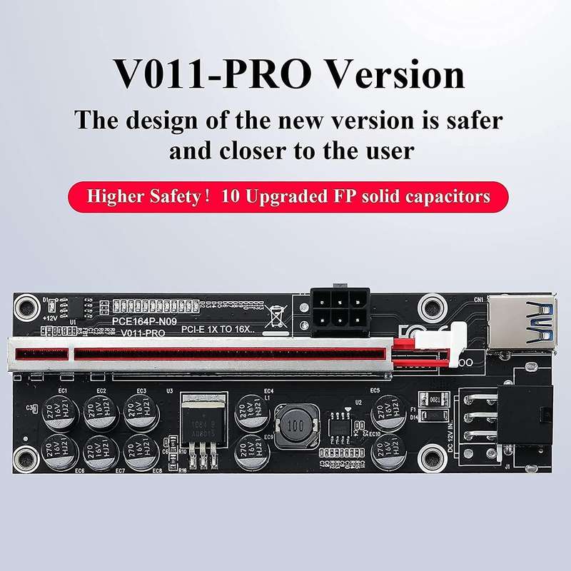 Pci-e 1x to 16x Riser Card for Bitcoin Mining Eth, (v011-pro,1 Pack)