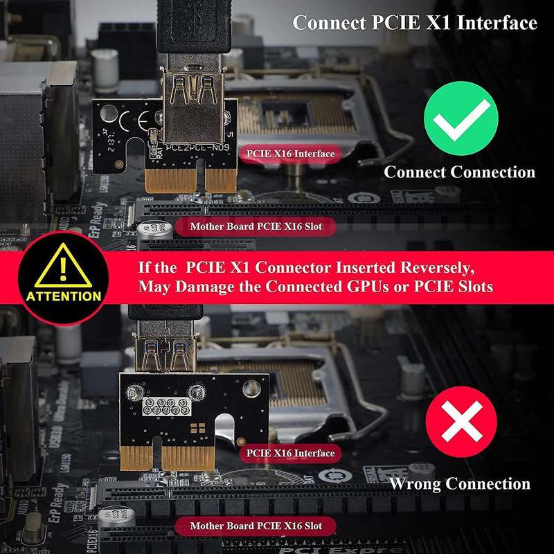 Pci-e 1x to 16x Riser Card for Bitcoin Mining Eth, (v011-pro,1 Pack)