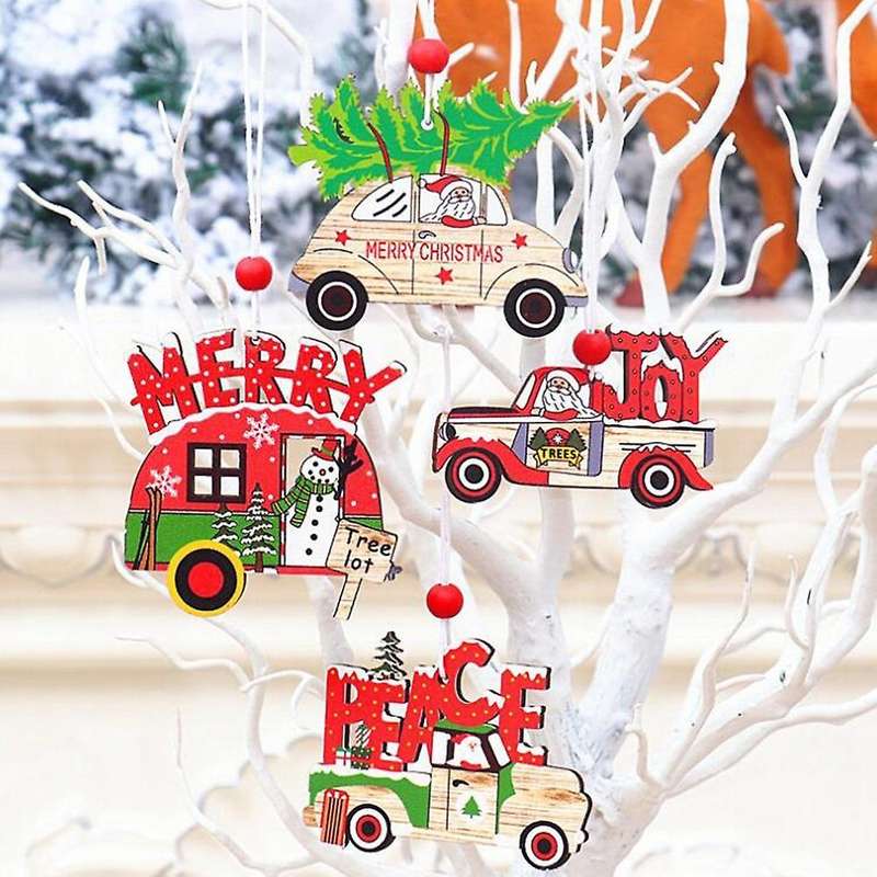 Christmas Tree Hanging Decorations Wooden Car Appearance Pendants