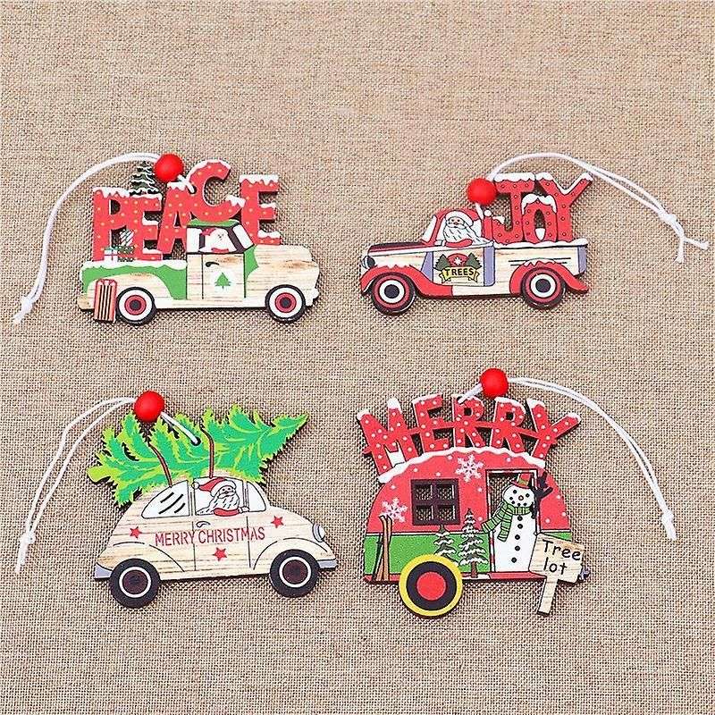 Christmas Tree Hanging Decorations Wooden Car Appearance Pendants